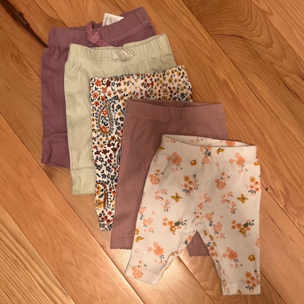 CARTERS NB GIRLS PULL-ON PANTS BUNDLE OF 5